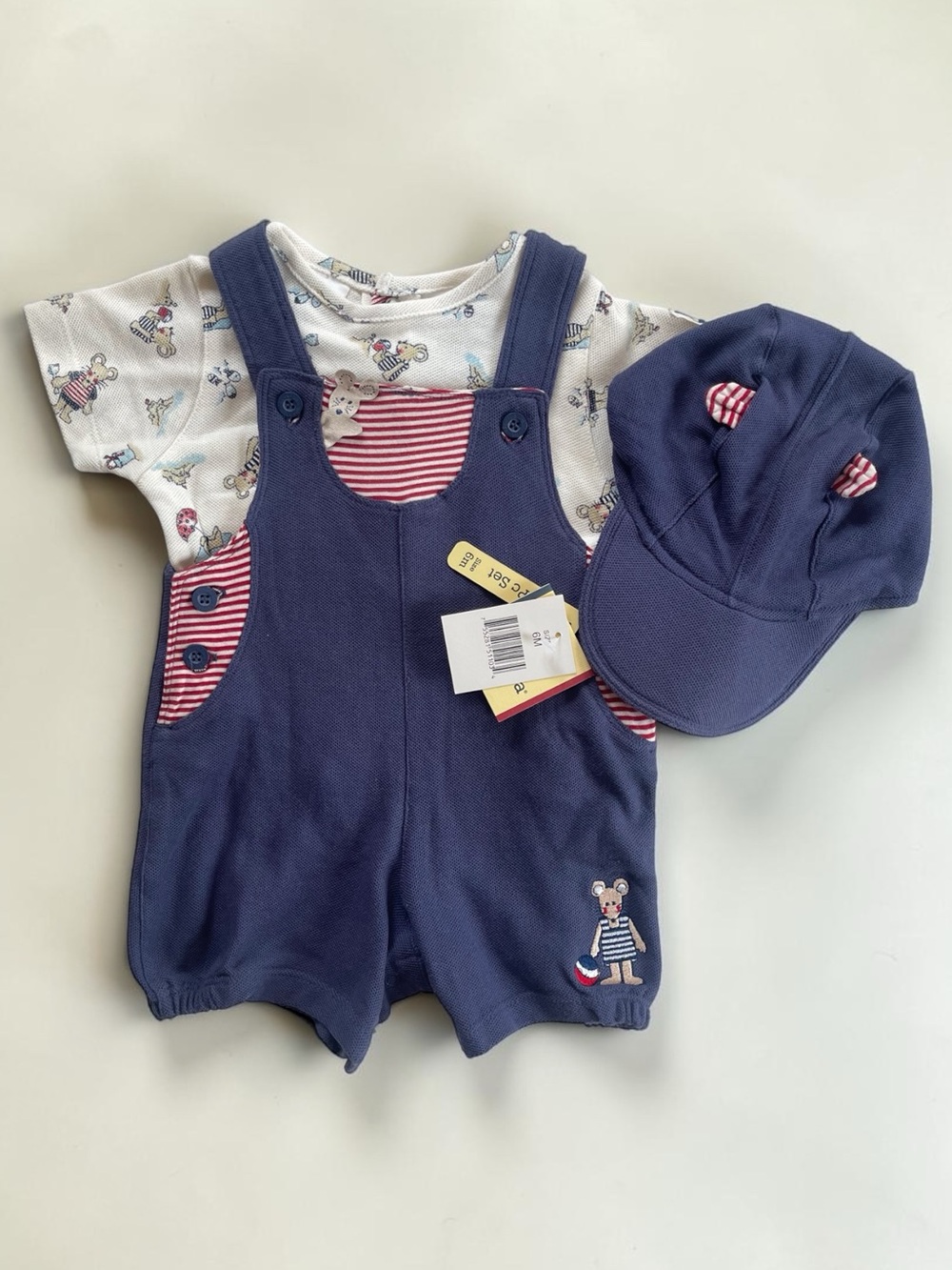 ABSORBA NWT Embroidered Pique Mouse Vacation Beach Romper Hat 3PC Set